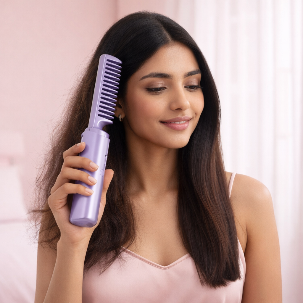 Meneflix™ Portable Cordless Mini Hair Straightener Comb | Rechargeable Adjustable Heat Styling Tool for Quick Frizz Control & Travel Touch-Ups