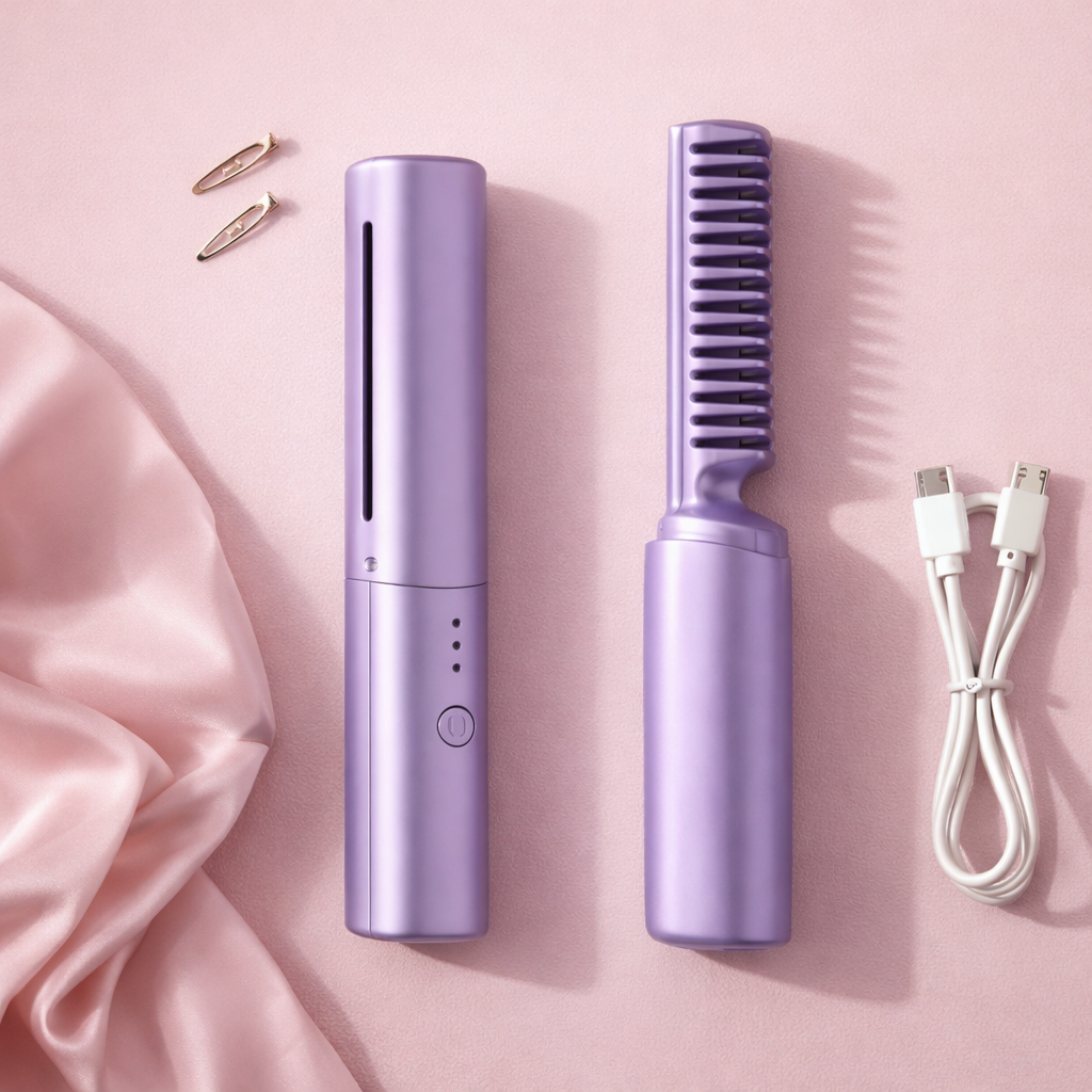 Meneflix™ Portable Cordless Mini Hair Straightener Comb | Rechargeable Adjustable Heat Styling Tool for Quick Frizz Control & Travel Touch-Ups