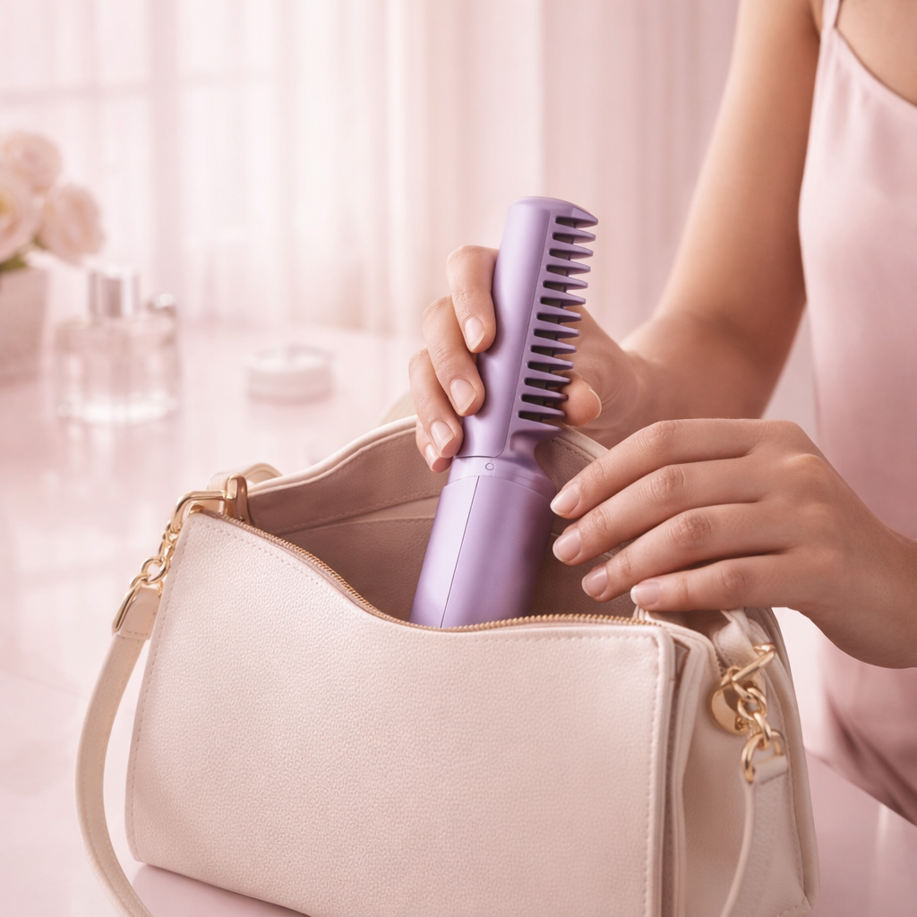 Meneflix™ Portable Cordless Mini Hair Straightener Comb | Rechargeable Adjustable Heat Styling Tool for Quick Frizz Control & Travel Touch-Ups