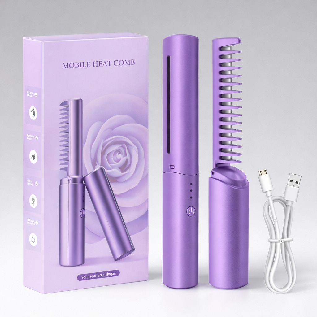 Meneflix™ Portable Cordless Mini Hair Straightener Comb | Rechargeable Adjustable Heat Styling Tool for Quick Frizz Control & Travel Touch-Ups