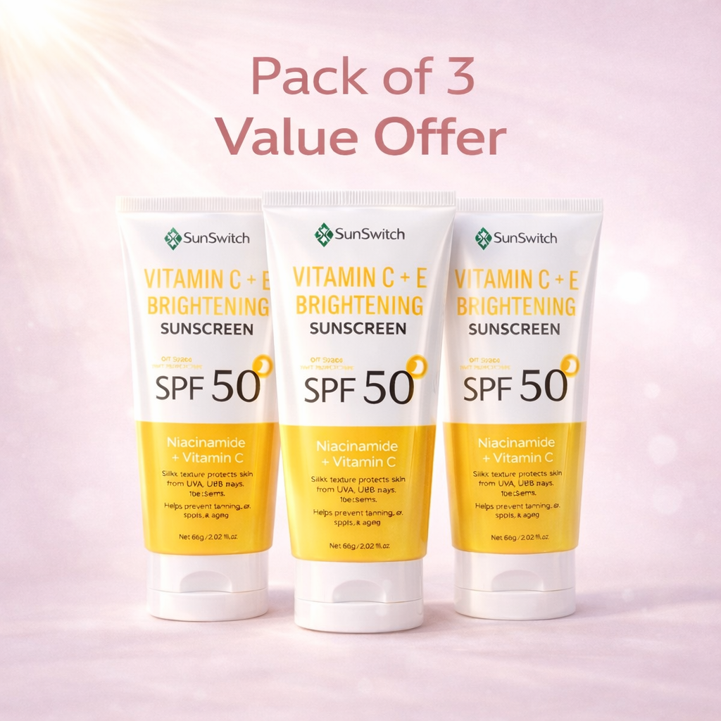 SPF 50 PA+++ Vitamin C + E Brightening Sunscreen (Pack of 3) – Daily UV Protection, Lightweight, No White Cast Sun Care for Glowing Skin